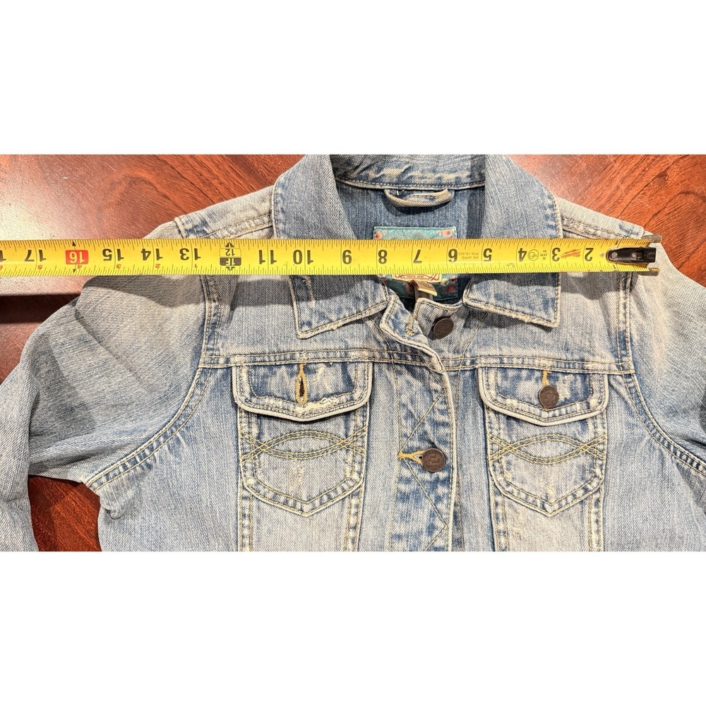 Abercrombie Fitch Womens Denim Jacket Medium Light Wash Distressed Trucker‎ - Picture 6 of 11